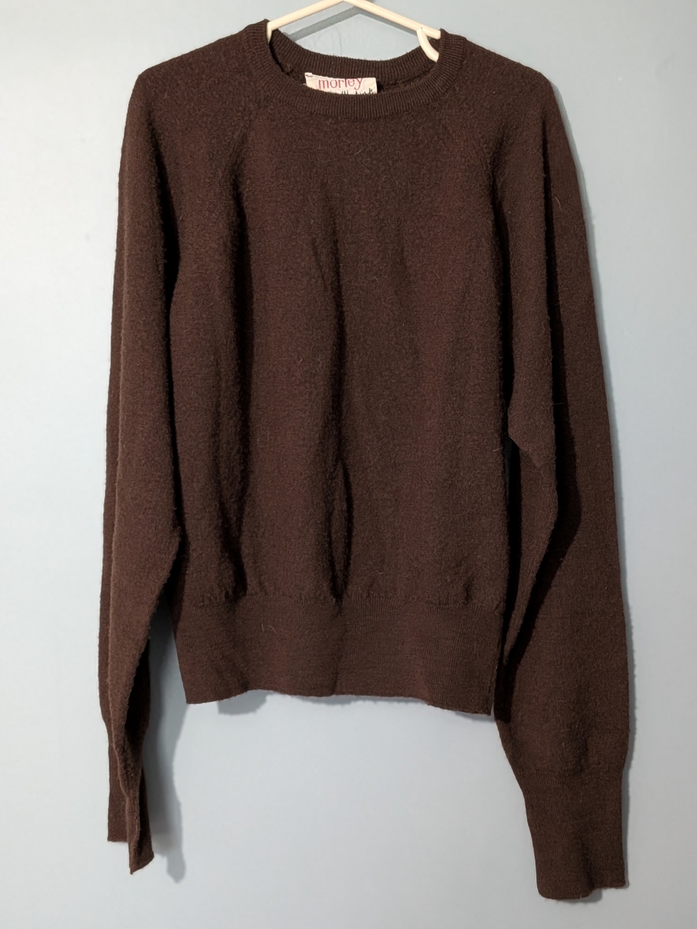 Morley Vintage Men's 100% Wool Dark Brown Crewneck Sweater 70s Ivy League